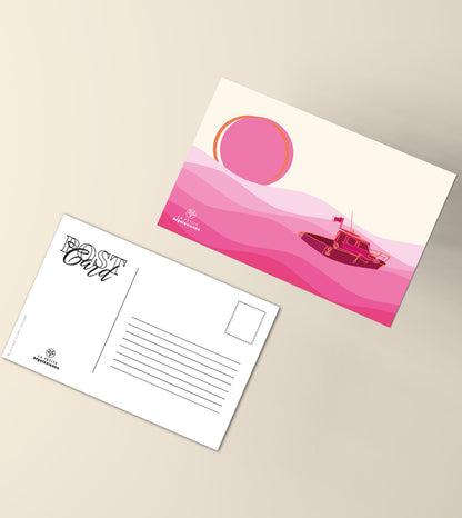 Carte postale bateau coucher de soleil méditerranéen