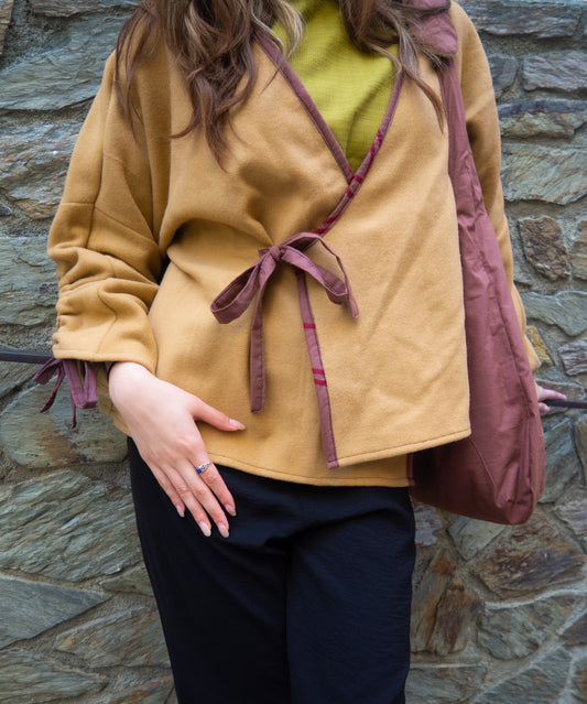 Kimono court upcyclé – veste femme unique fait main