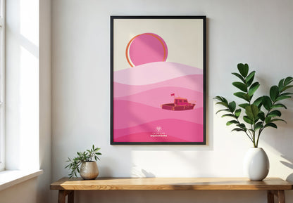 Affiche bateau coucher de soleil méditerranéen 50x70cm
