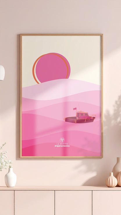 Affiche bateau coucher de soleil méditerranéen 50x70cm
